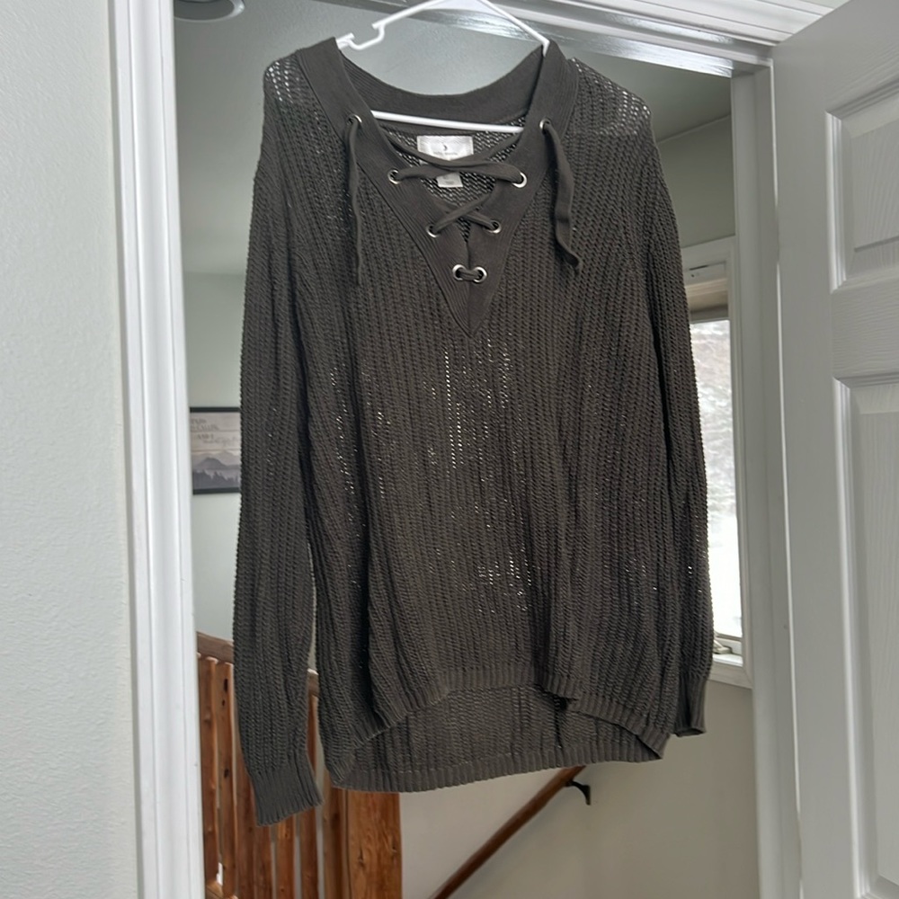 L Ruby Moon Army Green Knit Sweater